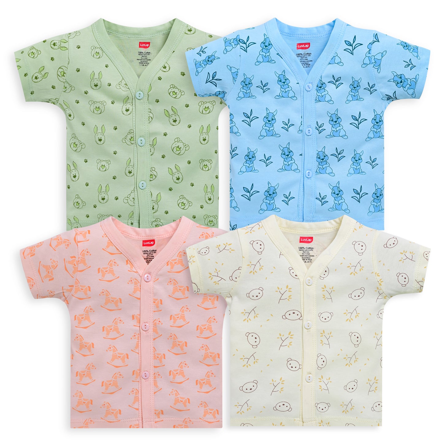 Baby Boys & Baby Girls Pack Of 4 Half Sleeve Jhabla, 100% Cotton
