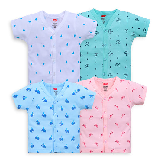 LuvLap Baby Boys & Baby Girls Pack Of 4 Half Sleeve Jhabla, 100% Cotton