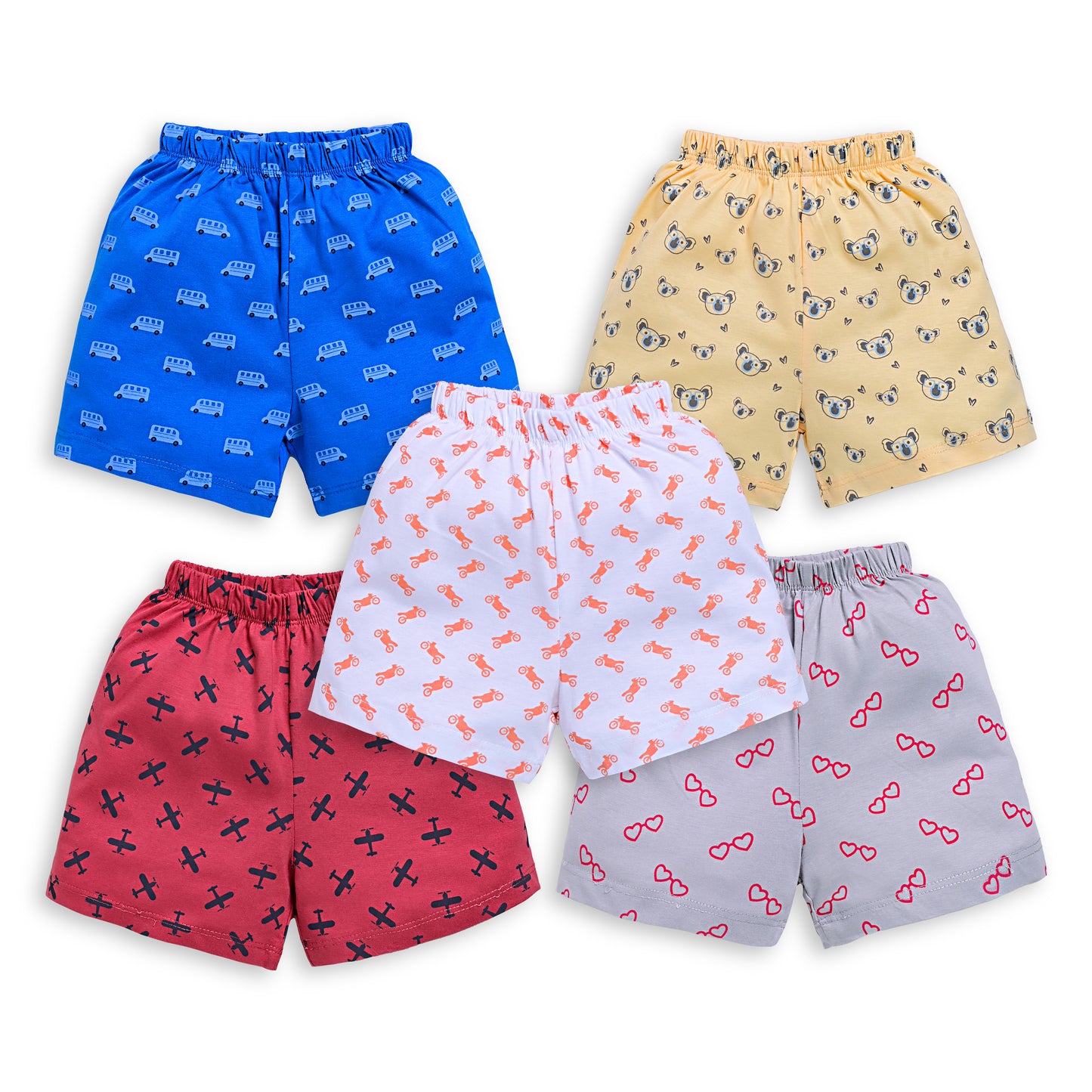 Baby Boys & Baby Girls Pack Of 5 Regular Shorts 100% Cotton