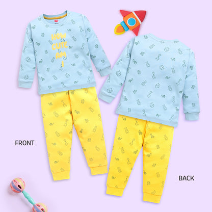 Baby Boys 100% Cotton Full Sleeve Boys T-Shirt & Pyjama Sets Pack Of 3, Peach, Misty Blue & Sea Green