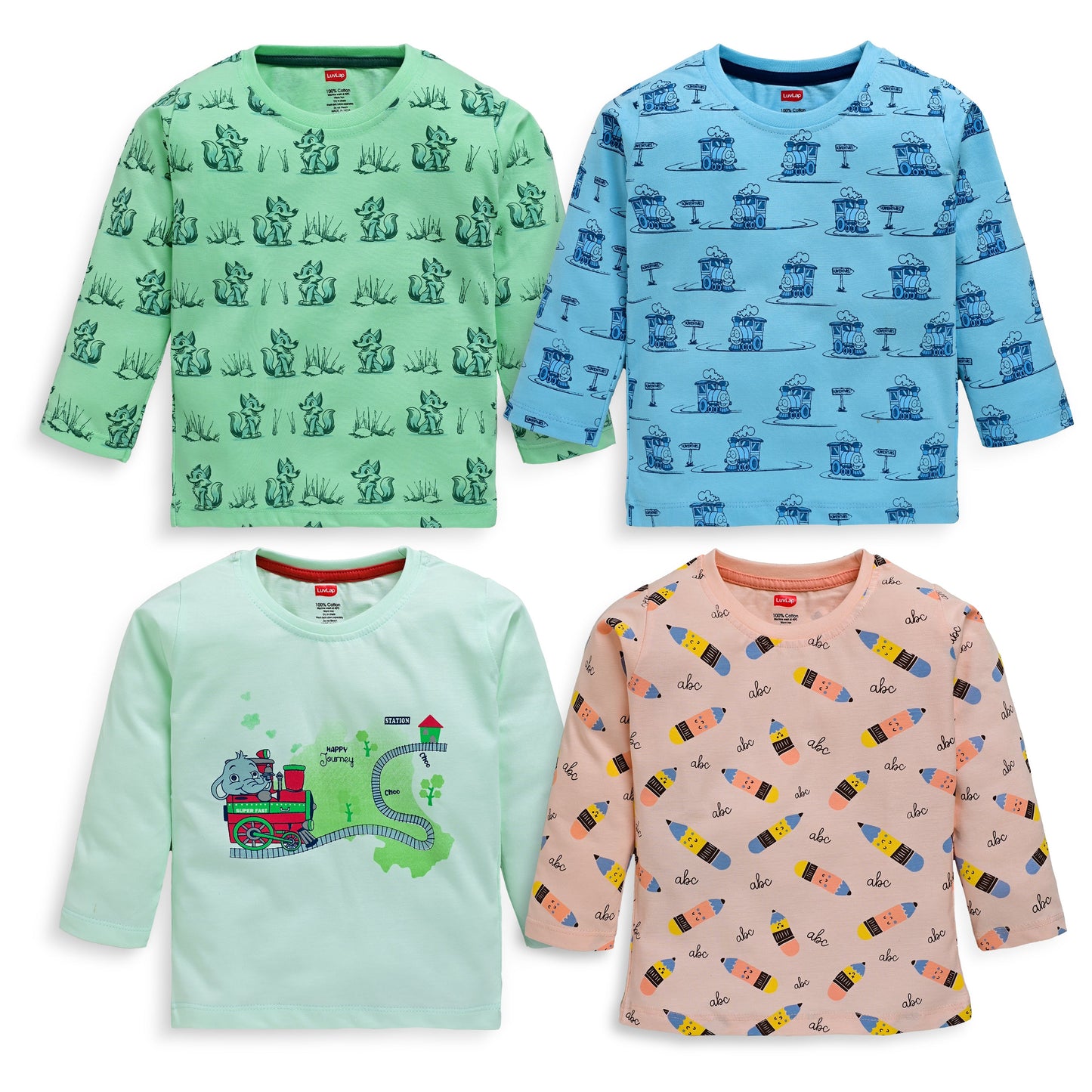 Baby Boys Pack Of 4 Full Sleeve T-Shirt 100% Cotton