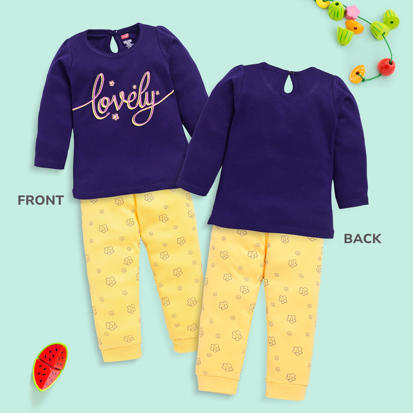 Baby Girls 100% Cotton Full Sleeve Girls Top & Pyjama CoSets Pack Of 3, Baby Pink, Morning Glory & Navy