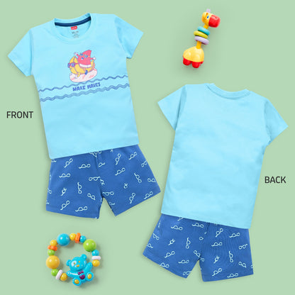 Baby Boys Regular Fit 100% Cotton Half Sleeves Boys T-Shirts and & Shorts Sets Pack Of 3, White, Light Peach & Aqua