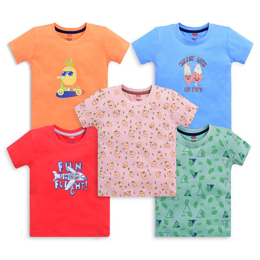 Baby Boys Regular Fit 100% Cotton Half Sleeve Boys T-Shirt Pack Of 5, Powder Blue, Red, Sea Foam Green, Peach Whip & Papaya