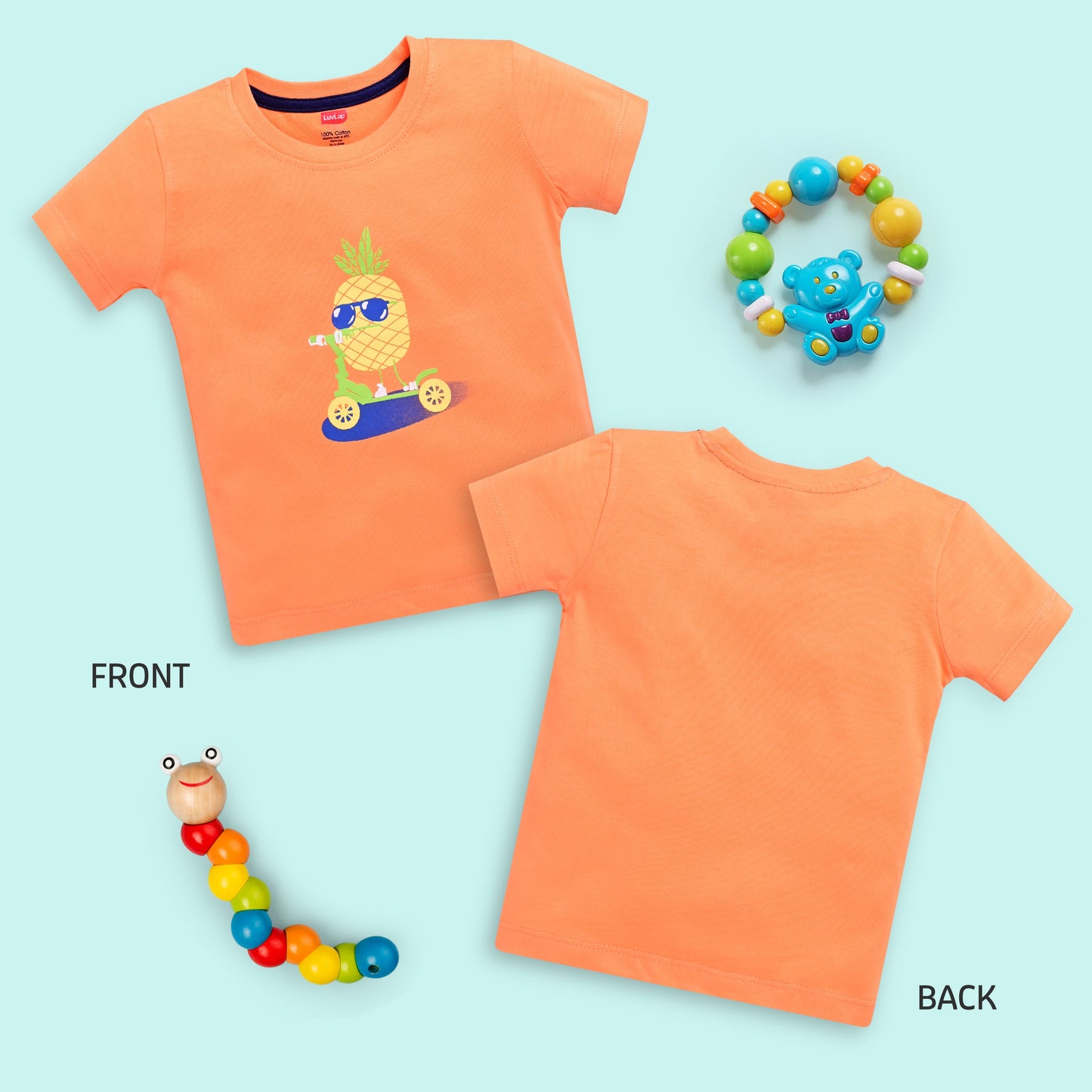 Baby Boys Regular Fit 100% Cotton Half Sleeve Boys T-Shirt Pack Of 5, Powder Blue, Red, Sea Foam Green, Peach Whip & Papaya