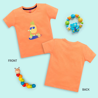Baby Boys Regular Fit 100% Cotton Half Sleeve Boys T-Shirt Pack Of 5, Powder Blue, Red, Sea Foam Green, Peach Whip & Papaya
