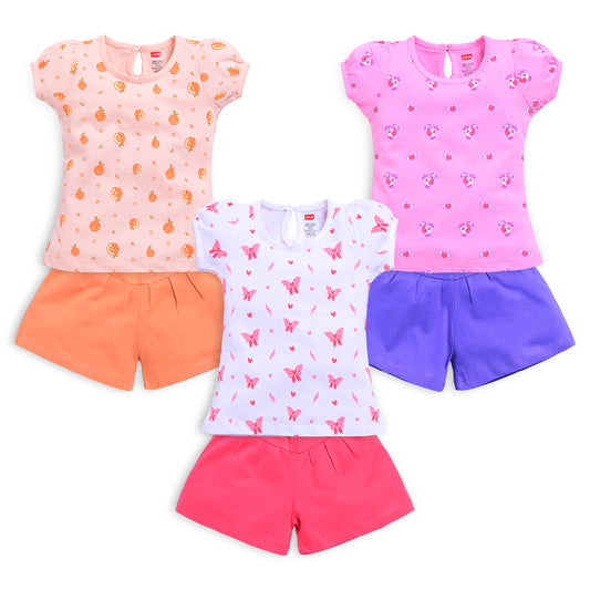 Baby Girls Regular Fit 100% Cotton Half Sleeves Girls Top CoSets Pack Of 3, Light Peach, White & Pink