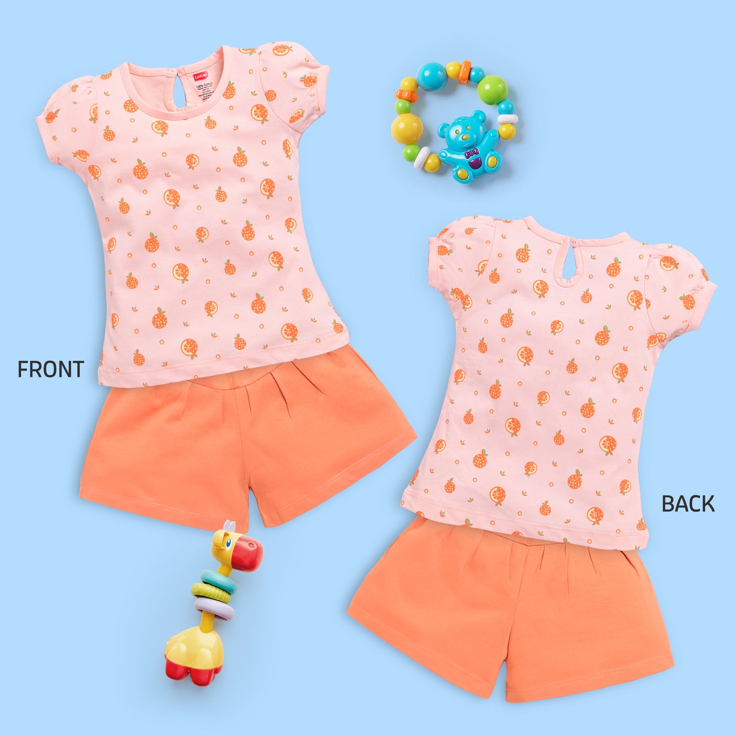 Baby Girls Regular Fit 100% Cotton Half Sleeves Girls Top CoSets Pack Of 3, Light Peach, White & Pink