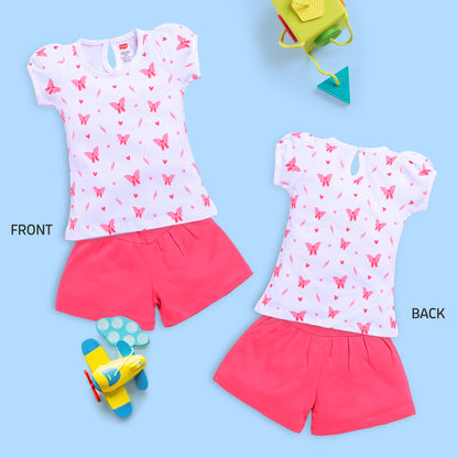 Baby Girls Regular Fit 100% Cotton Half Sleeves Girls Top CoSets Pack Of 3, Light Peach, White & Pink