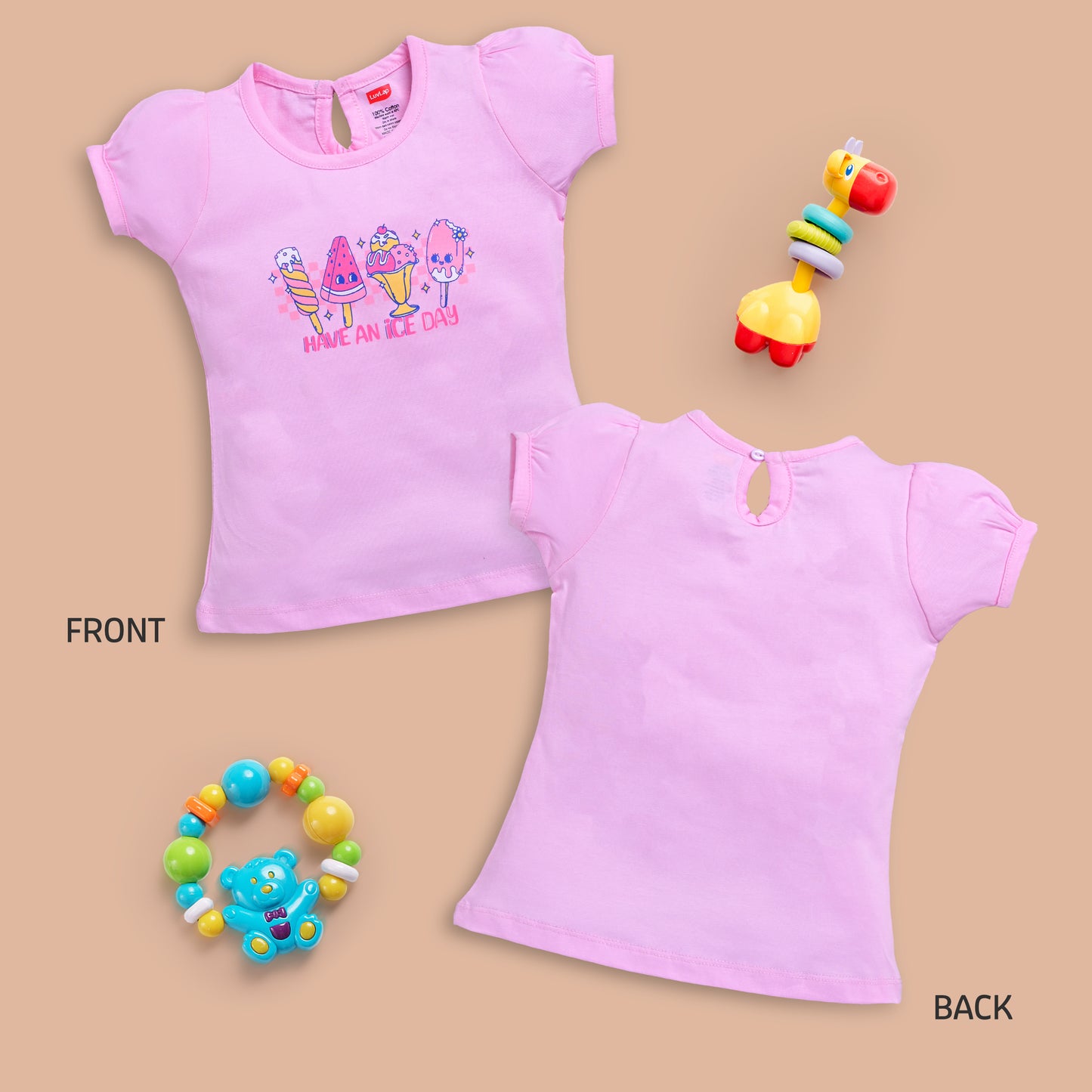 Baby Girls Regular Fit 100% Cotton Half Sleeves Girls Top Pack Of 5, Salmon Rose, Baby Pink, Supra, Lime Green & Lt. Pastel Green