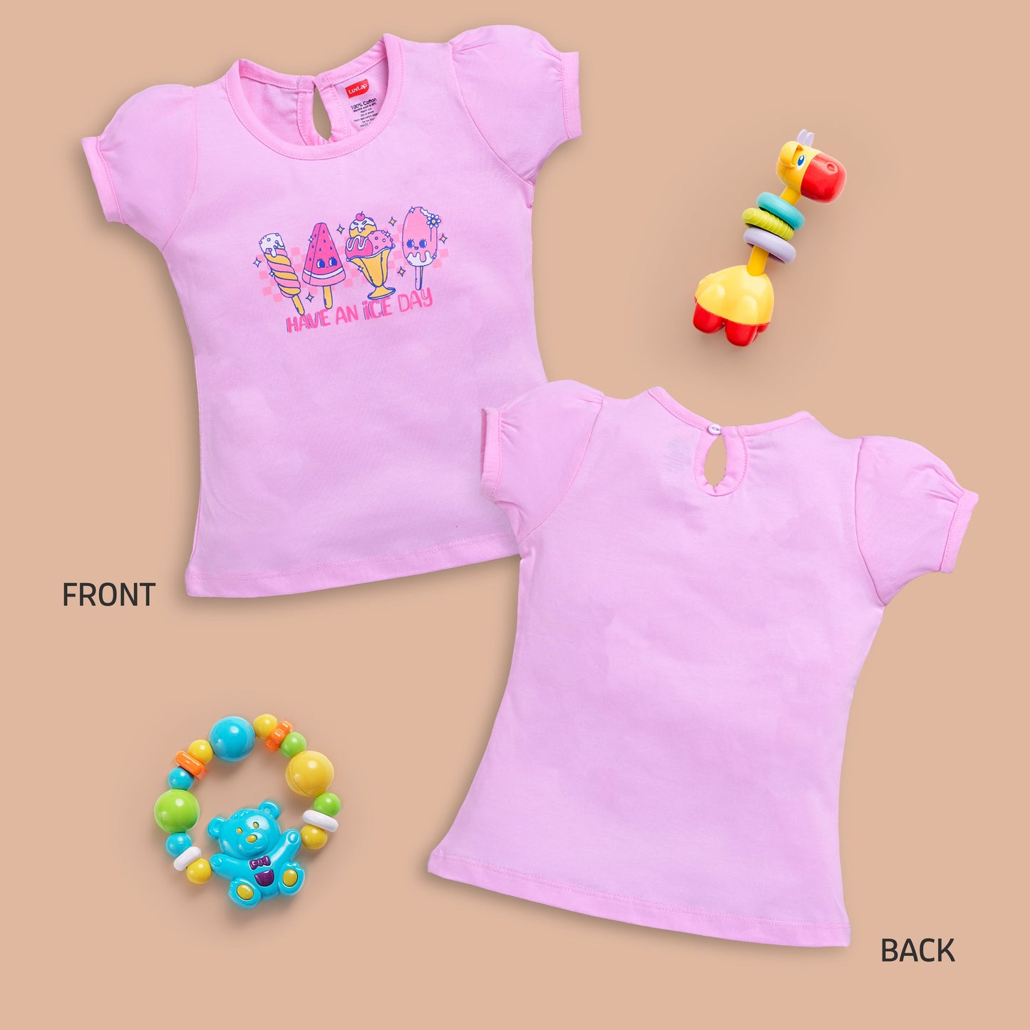 Baby Girls Regular Fit 100% Cotton Half Sleeves Girls Top Pack Of 5, Salmon Rose, Baby Pink, Supra, Lime Green & Lt. Pastel Green
