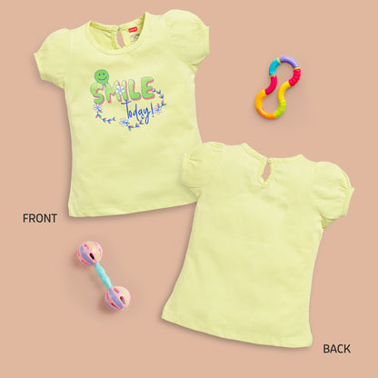 Baby Girls Regular Fit 100% Cotton Half Sleeves Girls Top Pack Of 5, Salmon Rose, Baby Pink, Supra, Lime Green & Lt. Pastel Green