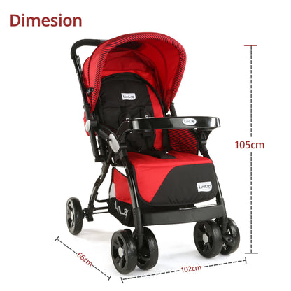 Galaxy Baby Stroller, Pram for Baby with 5 Point Safety Harness, Spacious Cushioned Seat with Multi Level Seat Recline, Easy Fold, Lightweight Stroller for 0 to 3 Years (Red & Black)