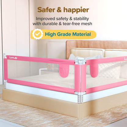 Bed Rail Guard for Baby/Kids Safety, 180cm x 72 cm, Portable & Foldable, Baby Safety Essential, Adjustable Height, fits All Bed Sizes (Pink - Without Print)