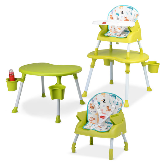 LuvLap 4 in 1 Convertible Baby High Chair with Printed Cushion, 5 Point Safety Belts, High Chair, Low Chair, Booster Chair and Table for Baby, Removable & Washable Food Tray 6 Months+, Green