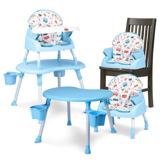4 in 1 Convertible Baby High Chair with 3 Point Safety Belts, High Chair, Low Chair, Booster Chair and Table for Baby, Removable & Washable Food Tray 6 Months+ (Blue)