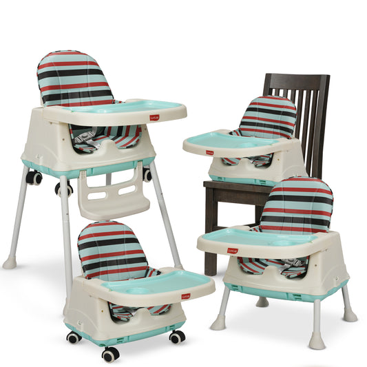 4In1 High Chair For Baby/Kids, Toddler Feeding Booster Seat With Wheels, 3 Height Adjustments, With Cushion, 6 Month To 3 Years, Portable (Blue)