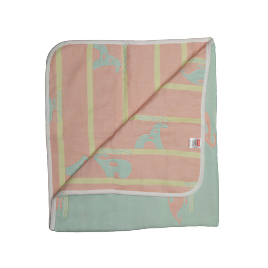 Baby Cotton Quilts Cum Wrappers, Green Giraffe