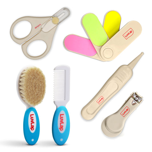 Baby Nail & Hair Grooming Set, Contains 4pcs Nail Grooming Kit & Hair Grooming Natural, Baby Comb & Brush Set with Soft bristles, Baby Nail Cutter, New Born Grooming Kit, 0m+