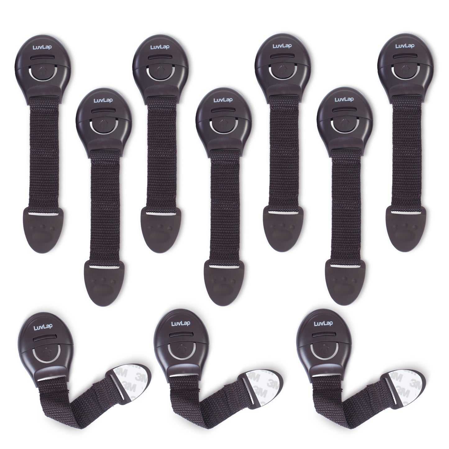 LuvLap Baby Safety Furniture Locks, Pack of 10, Adjustable and Flexible with 3M Adhesive, Safety Locks for Kids, Child Safety Locks for Drawers, Cabinets, Fridge, Cupboard (Brown)