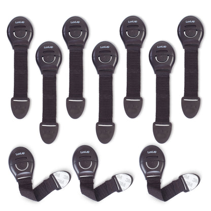 LuvLap Baby Safety Furniture Locks, Pack of 10, Adjustable and Flexible with 3M Adhesive, Safety Locks for Kids, Child Safety Locks for Drawers, Cabinets, Fridge, Cupboard (Brown)