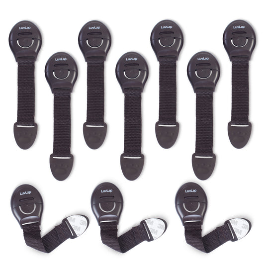 LuvLap Baby Safety Furniture Locks, Pack of 10, Adjustable and Flexible with 3M Adhesive, Safety Locks for Kids, Child Safety Locks for Drawers, Cabinets, Fridge, Cupboard (Brown)