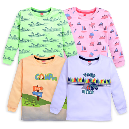 Baby Boys Regular Fit 100% Cotton Full Sleeves Boys T-Shirts Sets Pack Of 4, Paradise Green, Pink Rose, White & Mango