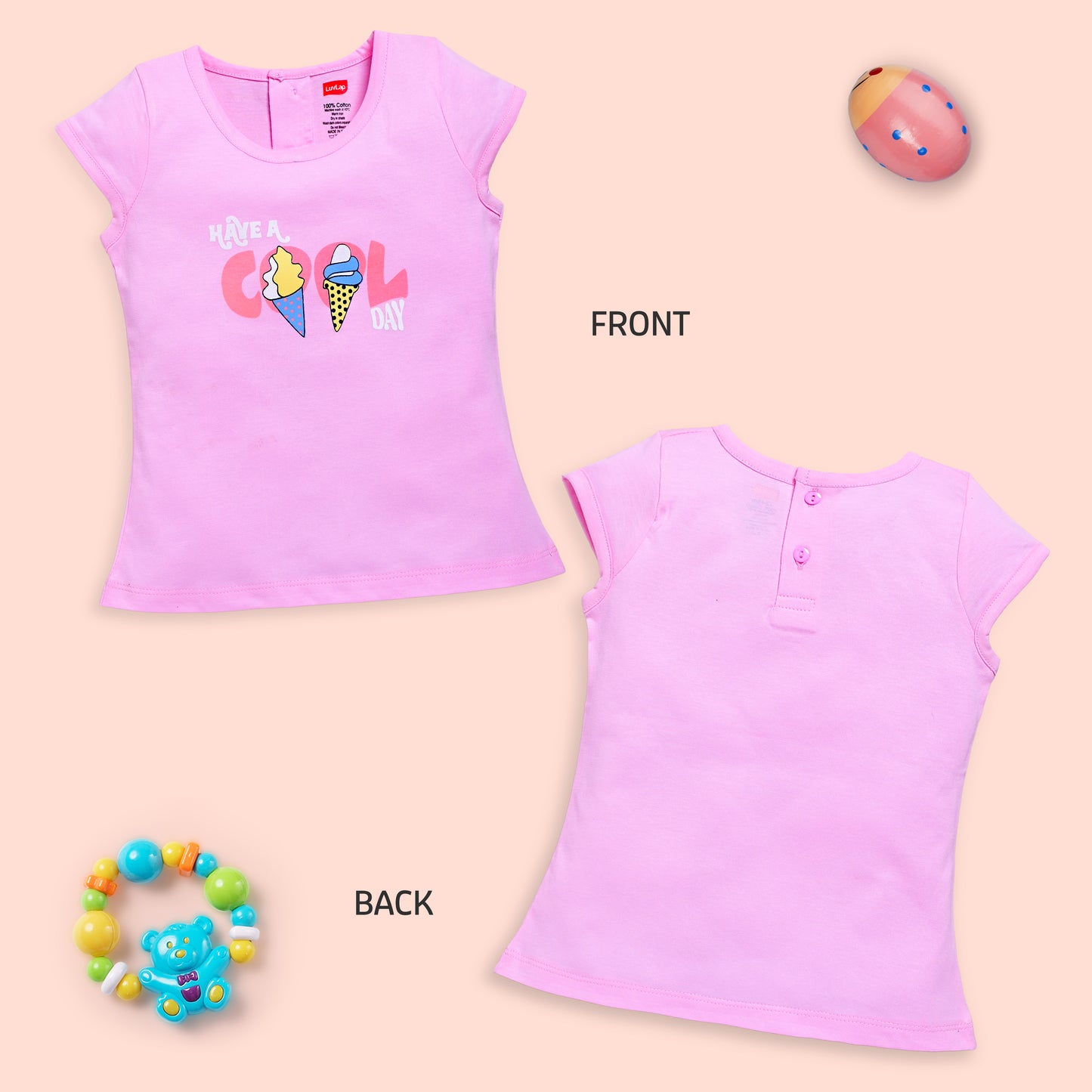 Baby Girls Regular Fit 100% Cotton Half Sleeves Girls Top Pack Of 5, Baby Pink, Purple Opulence, Desert Flower, Off White & Sea Salt