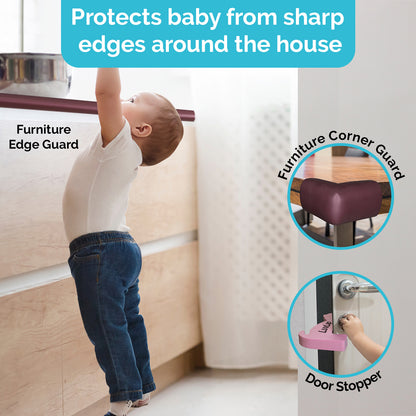 Baby Safety Combo Pack, 2 metre Edge Protector, 4 Furniture Corner Guards, One Door Stopper