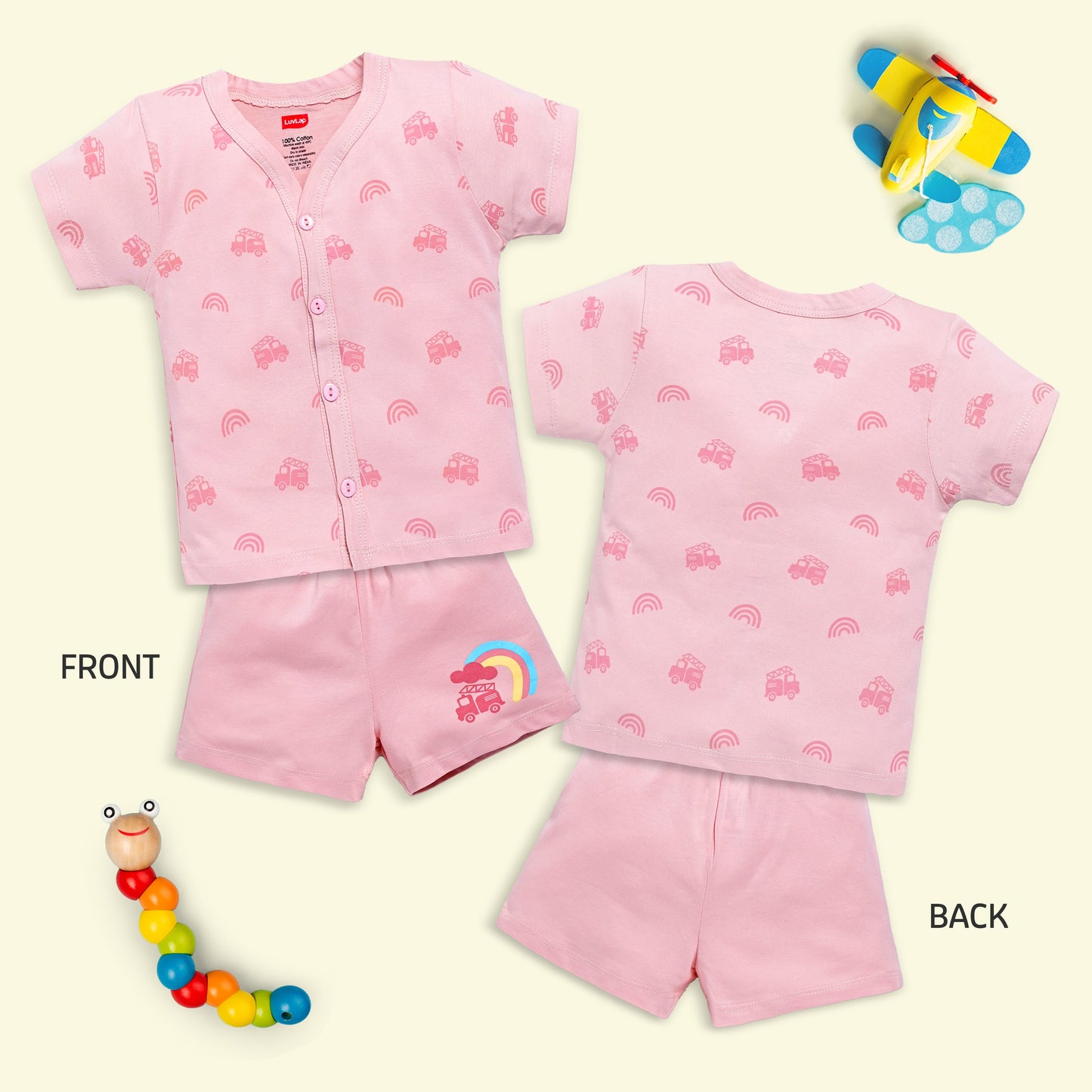 Baby Boys & Girls Regular Fit 100% Cotton Half Sleeve Jhabla & Shorts Sets Pack Of 3, Peach Whip, Sea Green & Soothing Sea
