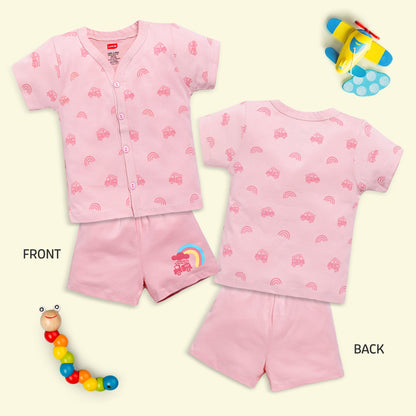 Baby Boys & Girls Regular Fit 100% Cotton Half Sleeve Jhabla & Shorts Sets Pack Of 3, Peach Whip, Sea Green & Soothing Sea