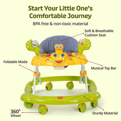 Starshine Baby Walker 9+ Months | 3 Level Height Adjustment Walker/Advanced Baby Activity Walker, Green