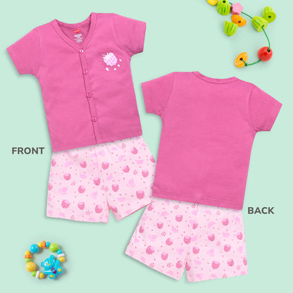 Baby Boys & Girls Regular Fit 100% Cotton Half Sleeve Jhabla & Shorts Sets Pack Of 3, Burgundy, Mango & Aurora Red