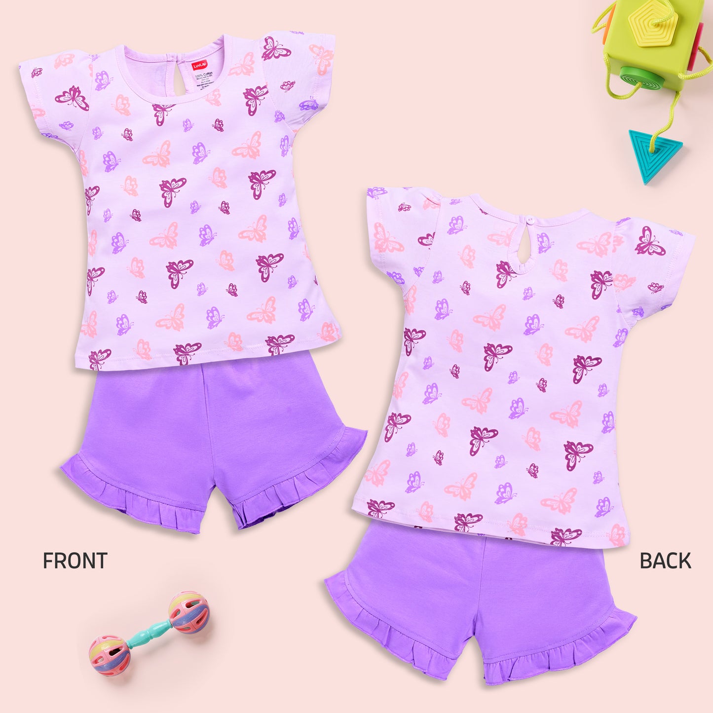 Baby Girls Regular Fit 100% Cotton Half Sleeves Girls Top CoSets Pack Of 3, Morning Glory, Mango & Lilac Snow