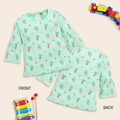 Baby Girls 100% Cotton Full Sleeve Girls Top Pack Of 4, Lt. Peach, Mango, Morning Glory & Sea Green