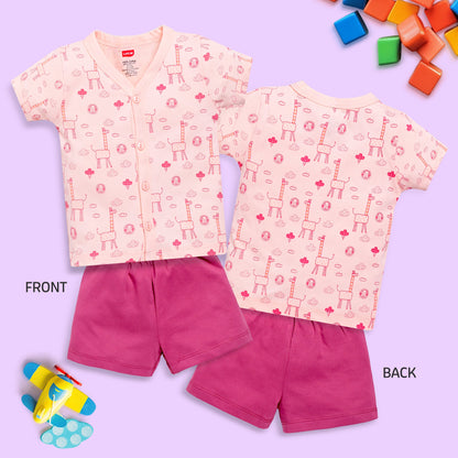Baby Boys & Girls Regular Fit 100% Cotton Half Sleeve Jhabla & Shorts Sets Pack Of 3, Sea Salt, Sea Green & Light Peach