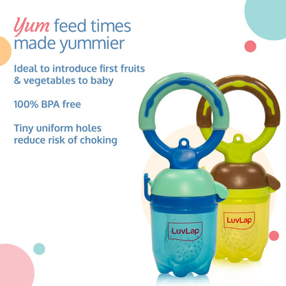 Baby Food and Fruit Feeder Twin Pack, BPA Free, Brown and Blue