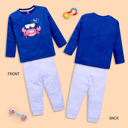 Baby Boys 100% Cotton Full Sleeve Boys T-Shirt & Pyjama Sets Pack Of 3, Navy, Aurora Red & Melange