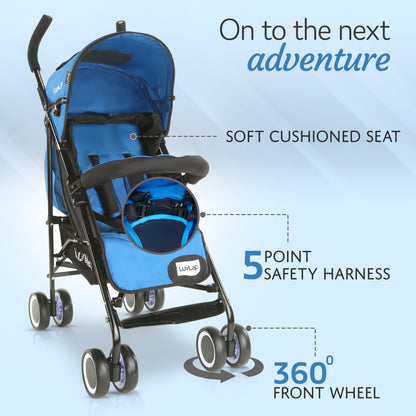 City Baby Stroller/Buggy, Lightweight, Compact & Travel Friendly Baby pram, for 6-36 Months Baby, 5 Point Safety Harness, Adjustable seat Recline, extendable Canopy, 15Kg Capacity (Blue)