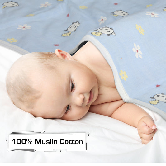Baby Cotton Quilts Cum Wrappers, Blue Teddy