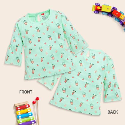Baby Girls 100% Cotton Full Sleeve Girls Top Pack Of 4, Lt. Peach, Mango, Morning Glory & Sea Green
