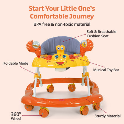 Starshine Baby Walker 9+ Months | 3 Level Height Adjustment Walker/Advanced Baby Activity Walker, Orange