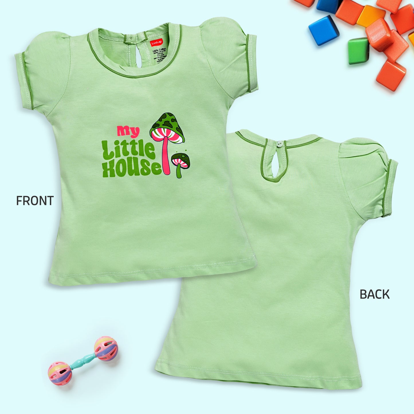Baby Girls Regular Fit 100% Cotton Half Sleeves Girls Top Pack Of 5, Sea Foam Green, White, Lime Green, Lt. Peach & Papaya