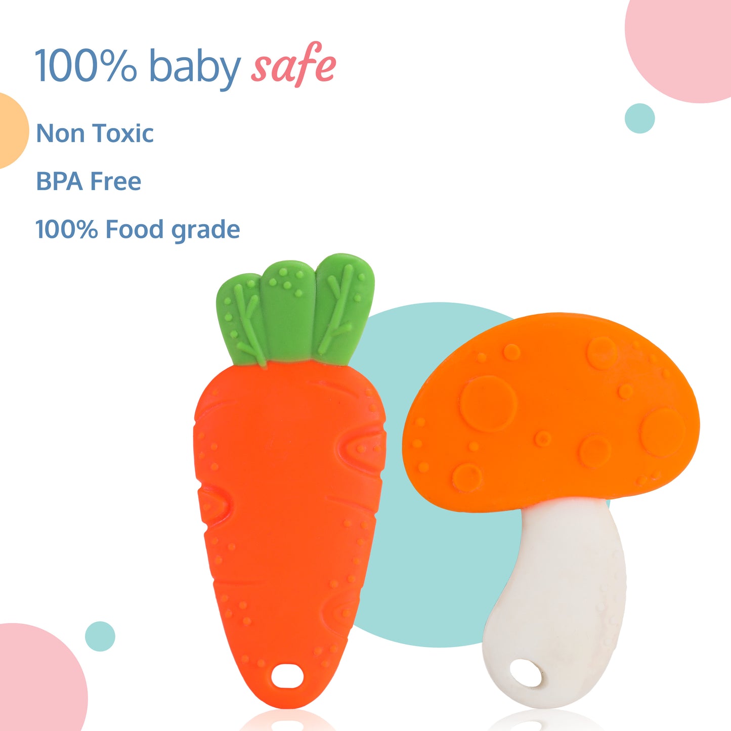 Baby Silicone Teether (Orange, White & Green)