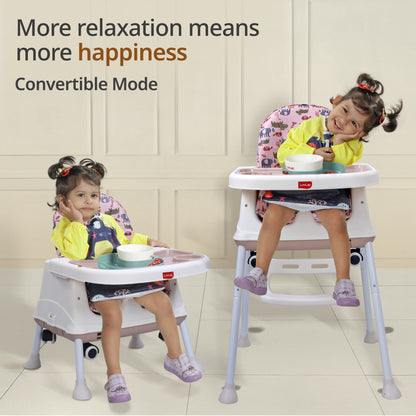 High Chair for Baby/Kids, Toddler Feeding Booster Seat with Wheels, 3 Height adjustments, With Cushion, 6 month to 3 years, Portable (Pink)