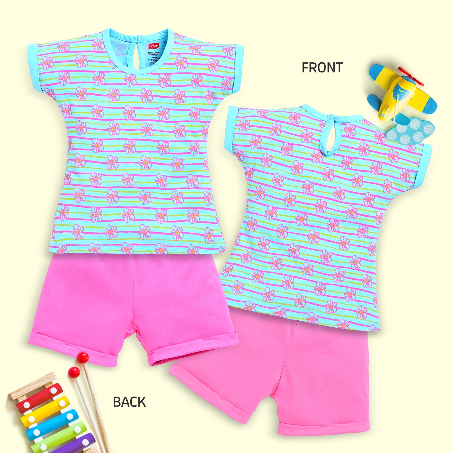 Baby Girls Regular Fit 100% Cotton Half Sleeves Girls Top CoSets Pack Of 3, Lilac Snow, Aqua & Sea Green