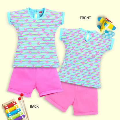 Baby Girls Regular Fit 100% Cotton Half Sleeves Girls Top CoSets Pack Of 3, Lilac Snow, Aqua & Sea Green