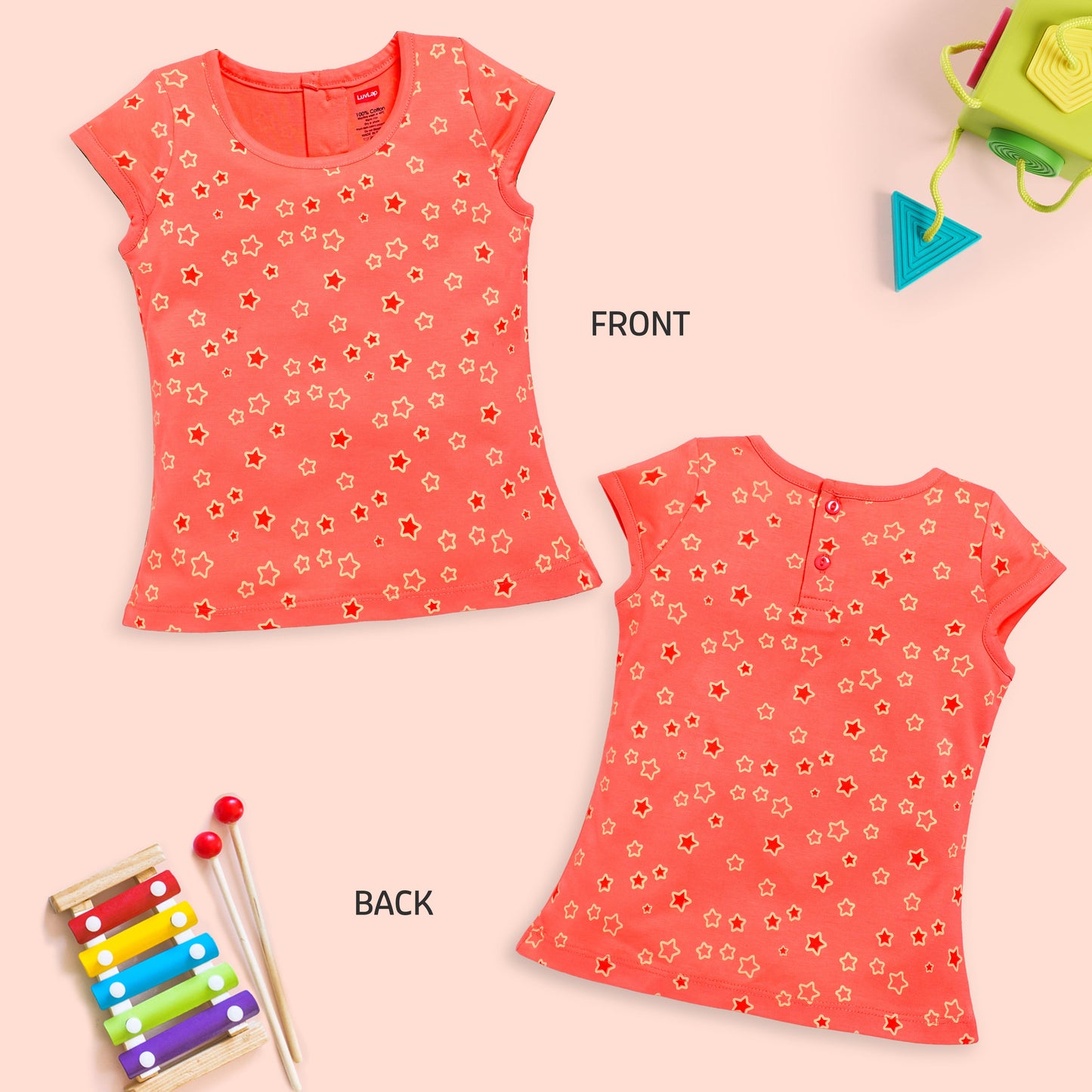 Baby Girls Regular Fit 100% Cotton Half Sleeves Girls Top Pack Of 5, Baby Pink, Purple Opulence, Desert Flower, Off White & Sea Salt