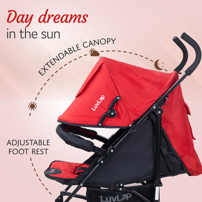 City Baby Stroller/Buggy, Lightweight, Compact & Travel Friendly pram, for 6-36 Months Baby, 5 Point Safety Harness, Adjustable seat Recline, extendable Canopy, 15Kg Capacity (Red)