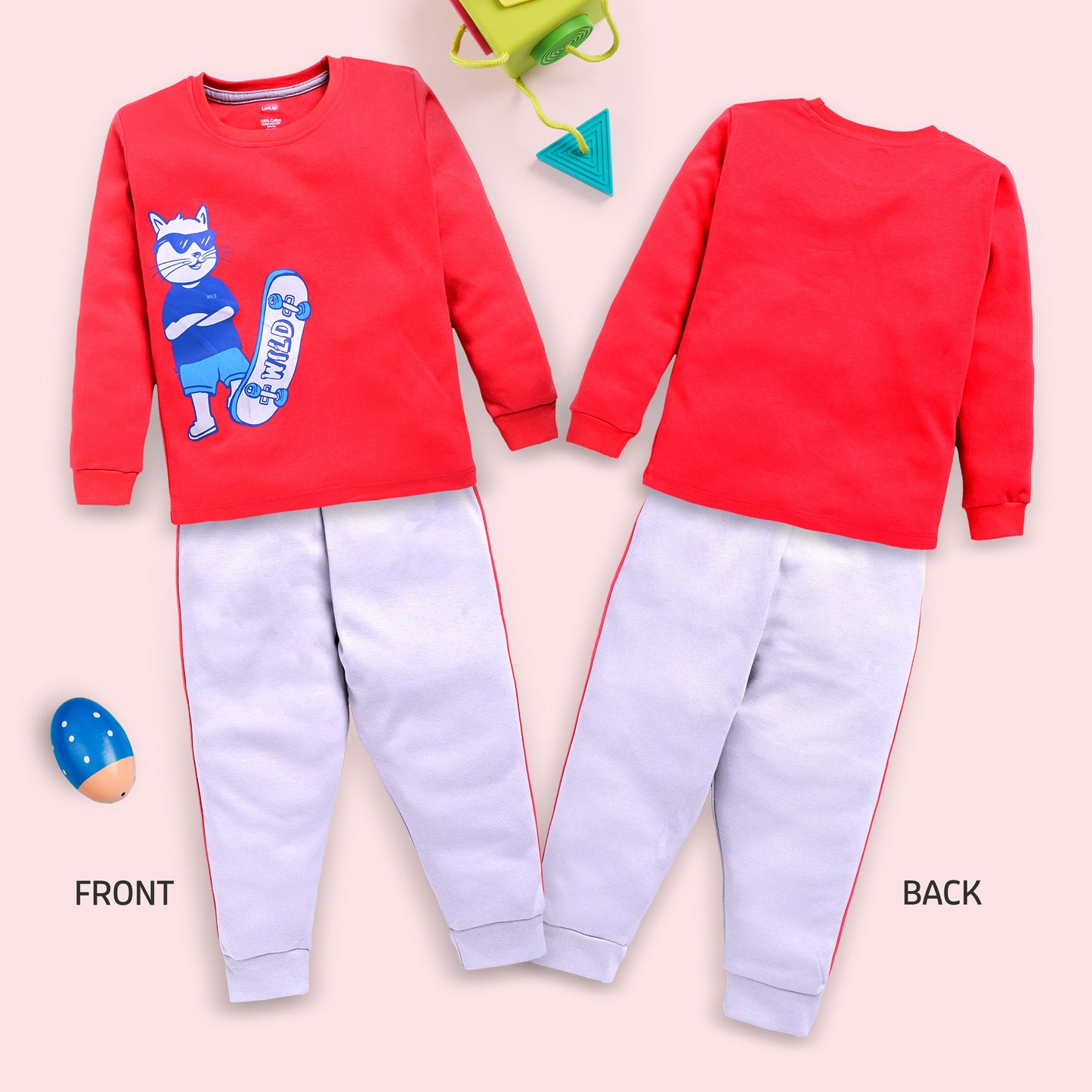 Baby Boys 100% Cotton Full Sleeve Boys T-Shirt & Pyjama Sets Pack Of 3, Aqua, Sunflower & Aurora Red